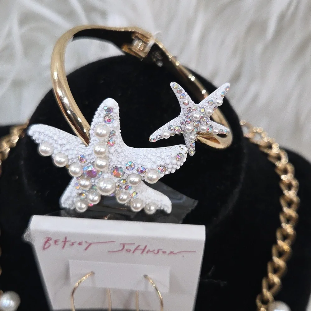 Betsey Johnson Cruise Control Clam Sea Turtle Pearl Earring + Necklace Bracelet